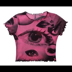 Eyes Mesh Crop Top Pink